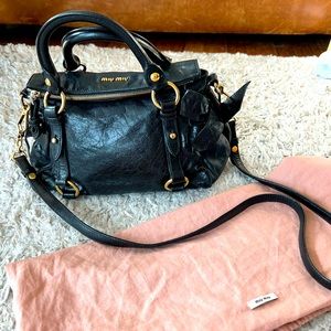 MIU MIU Vitelli Lux Mini Bow Bag in Black w/ Gold hardware